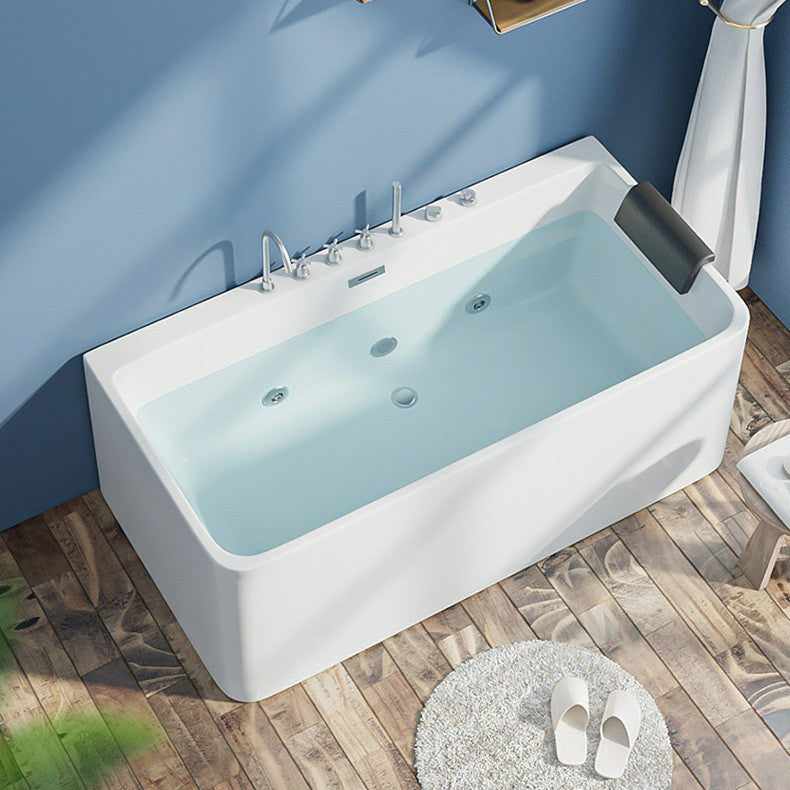 Contemporary Stand Alone Tub with Drain Bathroom White Acrylic Bathtub 63"L x 29.5"W x 24"H Silver Five-Piece Set & Massage Clearhalo 'Bathroom Remodel & Bathroom Fixtures' 'Bathtubs' 'Home Improvement' 'home_improvement' 'home_improvement_bathtubs' 'Showers & Bathtubs' 6180635