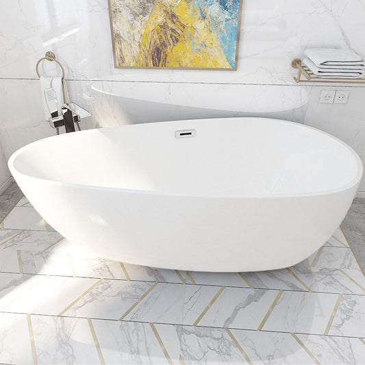 Matte Finish Oval Bathtub with Drain and Overflow Trim Acrylic Soaking Freestanding Tub Clearhalo 'Bathroom Remodel & Bathroom Fixtures' 'Bathtubs' 'Home Improvement' 'home_improvement' 'home_improvement_bathtubs' 'Showers & Bathtubs' 6180670