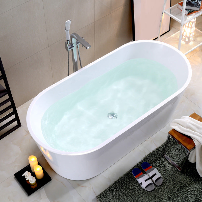 Acrylic Oval Bathtub with Overflow Trim White Soaking Tub with Drain 63"L x 31"W x 24"H Clearhalo 'Bathroom Remodel & Bathroom Fixtures' 'Bathtubs' 'Home Improvement' 'home_improvement' 'home_improvement_bathtubs' 'Showers & Bathtubs' 6180700