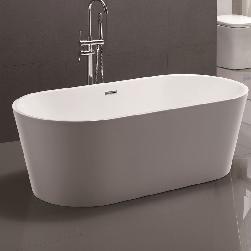 Acrylic Oval Bathtub with Overflow Trim White Soaking Tub with Drain 71"L x 32"W x 24"H Clearhalo 'Bathroom Remodel & Bathroom Fixtures' 'Bathtubs' 'Home Improvement' 'home_improvement' 'home_improvement_bathtubs' 'Showers & Bathtubs' 6180701