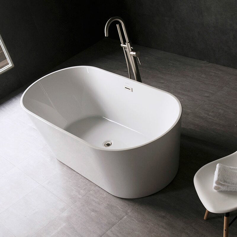 Acrylic Oval Bathtub with Overflow Trim White Soaking Tub with Drain 59"L x 30"W x 24"H Clearhalo 'Bathroom Remodel & Bathroom Fixtures' 'Bathtubs' 'Home Improvement' 'home_improvement' 'home_improvement_bathtubs' 'Showers & Bathtubs' 6180702