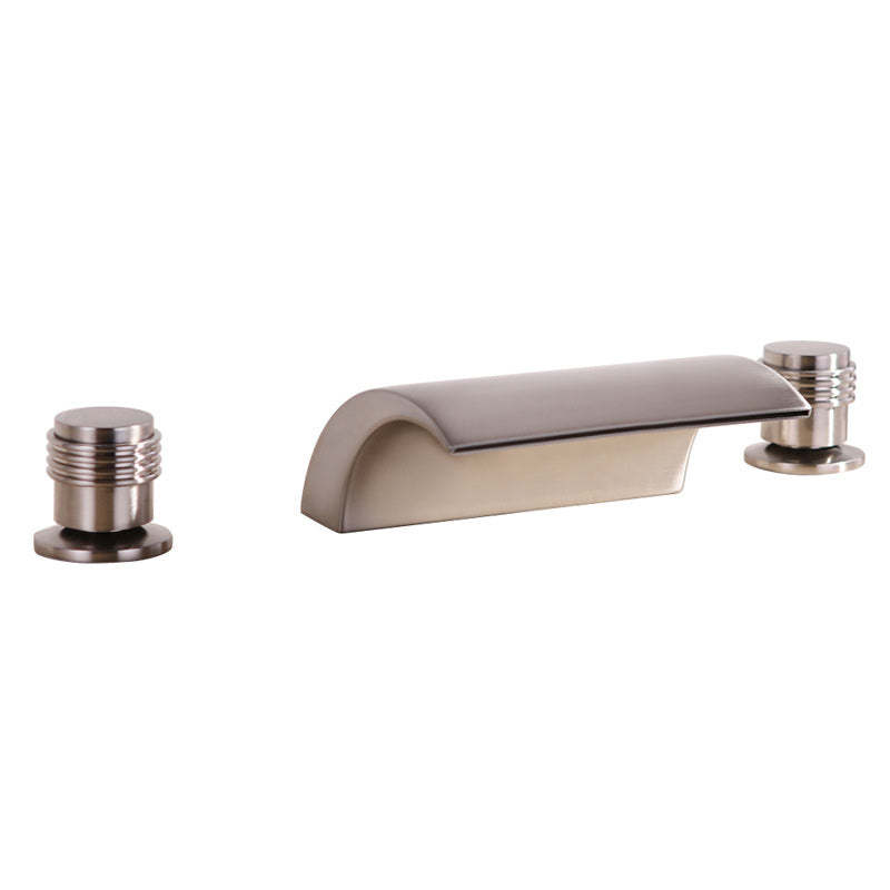 2-Handle Brushed Nickel Widespread Faucet 3-Hole Widespread Bathroom Sink Faucet in Chrome Clearhalo 'Bathroom Remodel & Bathroom Fixtures' 'Bathroom Sink Faucets' 'Bathroom Sinks & Faucet Components' 'bathroom_sink_faucets' 'Home Improvement' 'home_improvement' 'home_improvement_bathroom_sink_faucets' 6184254