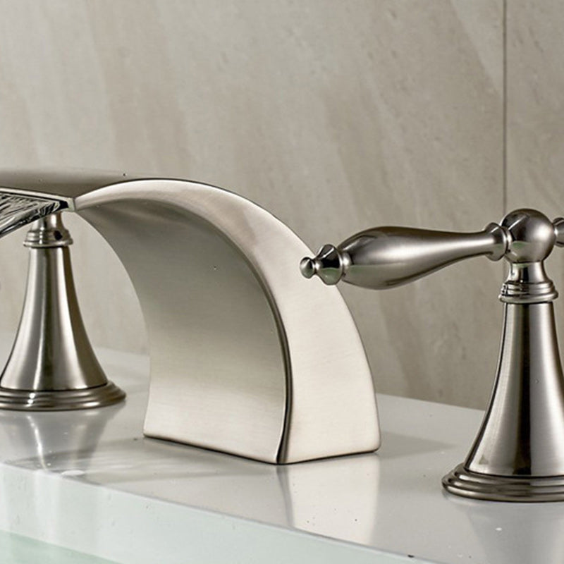 Double Handle Widespread Bathroom Faucet Modern LED Lavatory Faucet Clearhalo 'Bathroom Remodel & Bathroom Fixtures' 'Bathroom Sink Faucets' 'Bathroom Sinks & Faucet Components' 'bathroom_sink_faucets' 'Home Improvement' 'home_improvement' 'home_improvement_bathroom_sink_faucets' 6187448