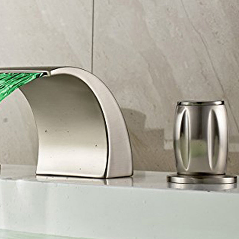 Double Handle Widespread Bathroom Faucet Modern LED Lavatory Faucet Clearhalo 'Bathroom Remodel & Bathroom Fixtures' 'Bathroom Sink Faucets' 'Bathroom Sinks & Faucet Components' 'bathroom_sink_faucets' 'Home Improvement' 'home_improvement' 'home_improvement_bathroom_sink_faucets' 6187450