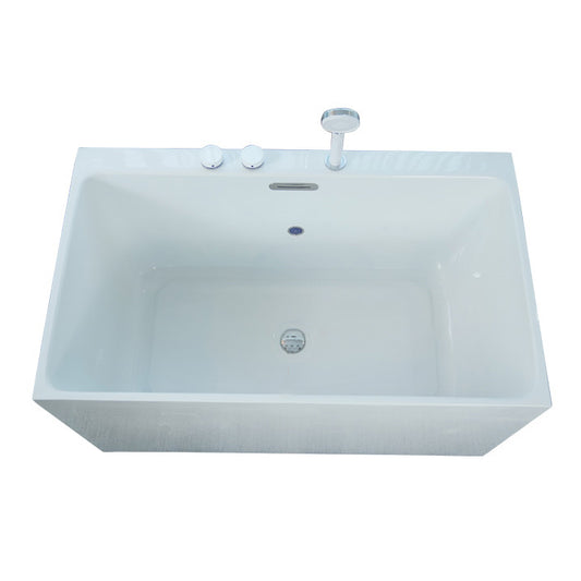 Acrylic Rectangular Back to Wall Bath Tub Freestanding Bathtub with Center Drain Clearhalo 'Bathroom Remodel & Bathroom Fixtures' 'Bathtubs' 'Home Improvement' 'home_improvement' 'home_improvement_bathtubs' 'Showers & Bathtubs' 6194014