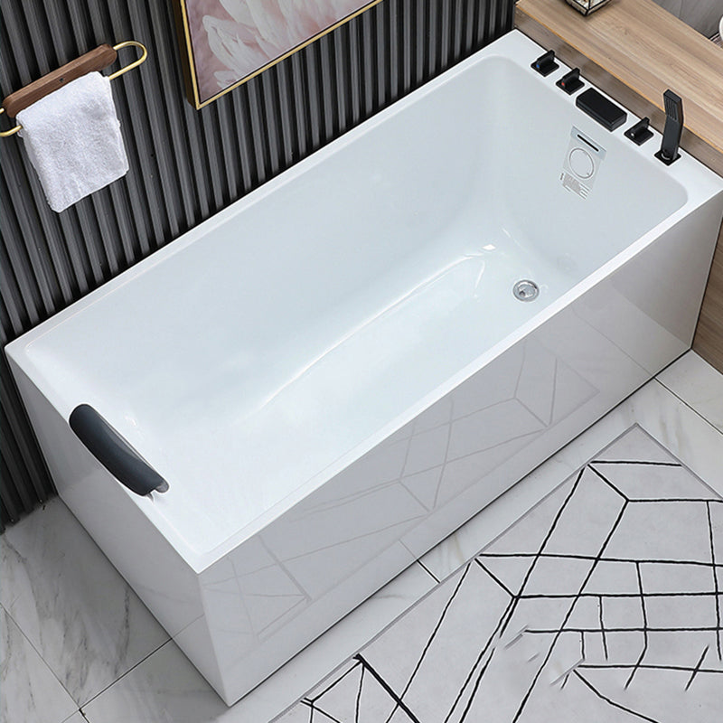 Acrylic Soaking Tub with Left Drain in White Rectangle Freestanding Bathtub Without Seat Tub with Black 5-Piece Set Clearhalo 'Bathroom Remodel & Bathroom Fixtures' 'Bathtubs' 'Home Improvement' 'home_improvement' 'home_improvement_bathtubs' 'Showers & Bathtubs' 6194170