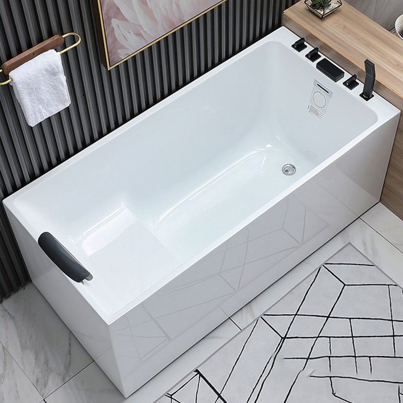 Acrylic Soaking Tub with Left Drain in White Rectangle Freestanding Bathtub With Seat Tub with Black 5-Piece Set Clearhalo 'Bathroom Remodel & Bathroom Fixtures' 'Bathtubs' 'Home Improvement' 'home_improvement' 'home_improvement_bathtubs' 'Showers & Bathtubs' 6194172