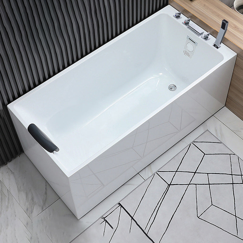 Acrylic Soaking Tub with Left Drain in White Rectangle Freestanding Bathtub Without Seat Tub with Silver 5-Piece Set Clearhalo 'Bathroom Remodel & Bathroom Fixtures' 'Bathtubs' 'Home Improvement' 'home_improvement' 'home_improvement_bathtubs' 'Showers & Bathtubs' 6194174