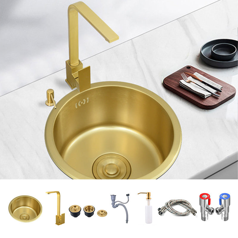 Golden Round Stainless Steel Drop-In Kitchen Sink with Drain Assembly Sink with Faucet Square Faucet Clearhalo 'Home Improvement' 'home_improvement' 'home_improvement_kitchen_sinks' 'Kitchen Remodel & Kitchen Fixtures' 'Kitchen Sinks & Faucet Components' 'Kitchen Sinks' 'kitchen_sinks' 6196125