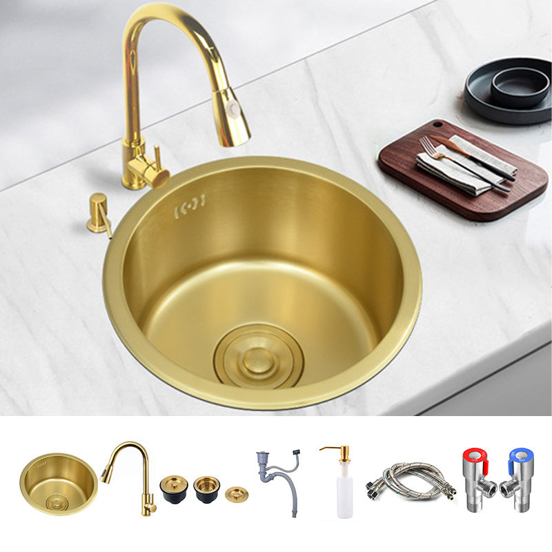 Golden Round Stainless Steel Drop-In Kitchen Sink with Drain Assembly Sink with Faucet Pull Out Faucet Clearhalo 'Home Improvement' 'home_improvement' 'home_improvement_kitchen_sinks' 'Kitchen Remodel & Kitchen Fixtures' 'Kitchen Sinks & Faucet Components' 'Kitchen Sinks' 'kitchen_sinks' 6196126