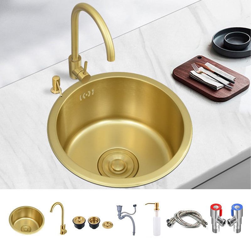 Golden Round Stainless Steel Drop-In Kitchen Sink with Drain Assembly Sink with Faucet Round Faucet Clearhalo 'Home Improvement' 'home_improvement' 'home_improvement_kitchen_sinks' 'Kitchen Remodel & Kitchen Fixtures' 'Kitchen Sinks & Faucet Components' 'Kitchen Sinks' 'kitchen_sinks' 6196130