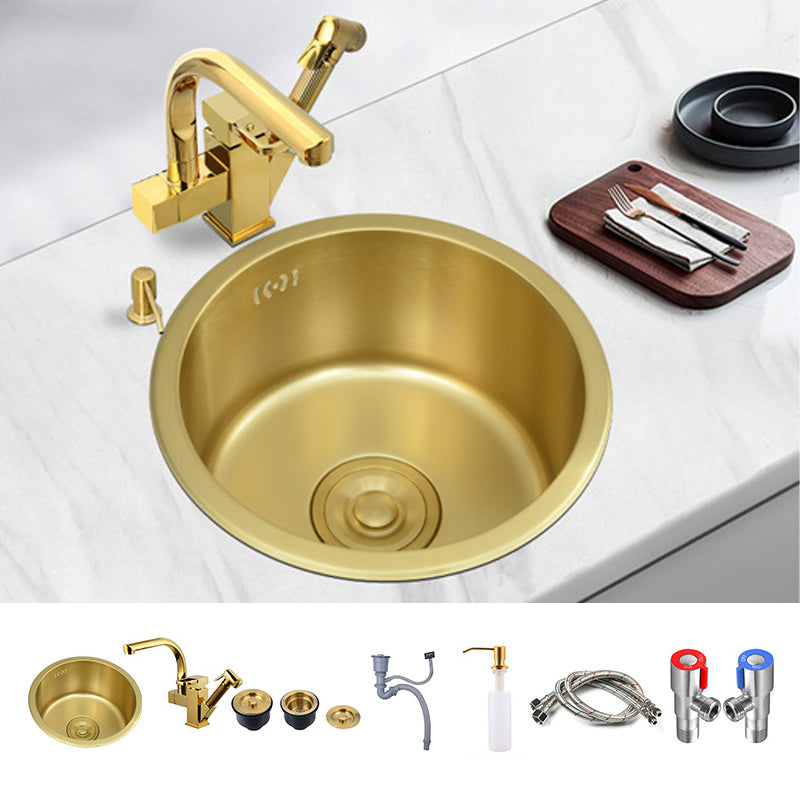 Golden Round Stainless Steel Drop-In Kitchen Sink with Drain Assembly Sink with Faucet Draw the Nozzle Faucet Clearhalo 'Home Improvement' 'home_improvement' 'home_improvement_kitchen_sinks' 'Kitchen Remodel & Kitchen Fixtures' 'Kitchen Sinks & Faucet Components' 'Kitchen Sinks' 'kitchen_sinks' 6196132