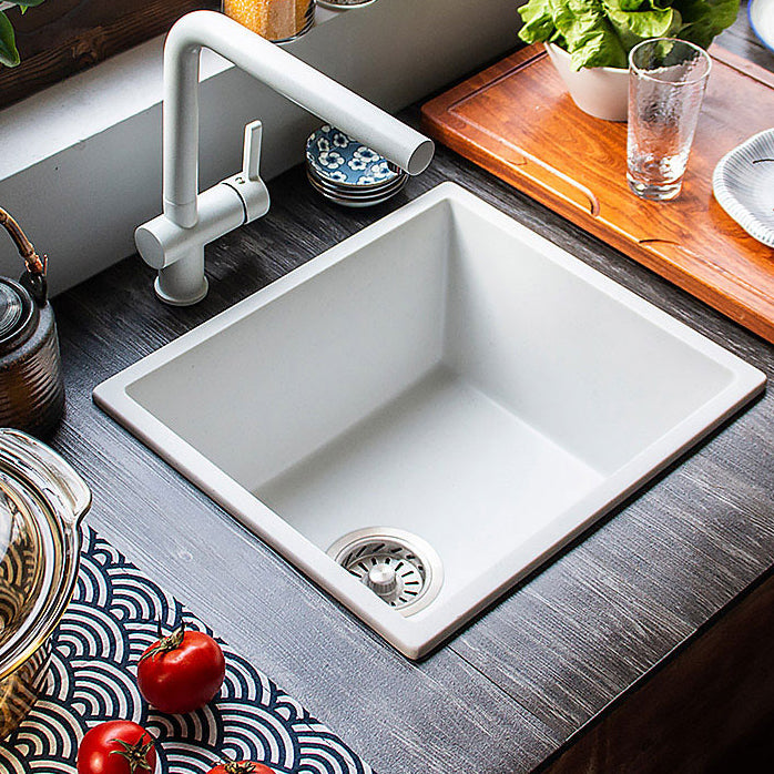 Stone Farmhouse Kitchen Sink Single Bowl Drop-In Sink with Basket Strainer White Sink with Faucet Straight Faucet Clearhalo 'Home Improvement' 'home_improvement' 'home_improvement_kitchen_sinks' 'Kitchen Remodel & Kitchen Fixtures' 'Kitchen Sinks & Faucet Components' 'Kitchen Sinks' 'kitchen_sinks' 6196166