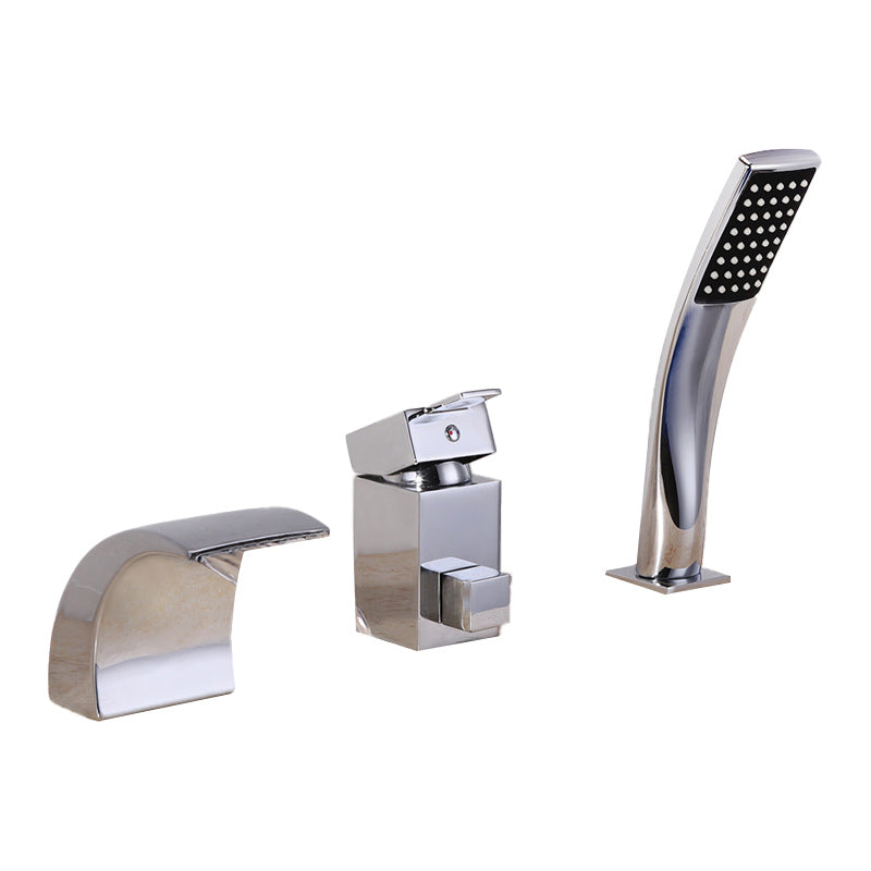 Waterfall Spout Bathroom Faucet Lever Handle Sink Faucet with Shower Head Clearhalo 'Bathroom Remodel & Bathroom Fixtures' 'Bathroom Sink Faucets' 'Bathroom Sinks & Faucet Components' 'bathroom_sink_faucets' 'Home Improvement' 'home_improvement' 'home_improvement_bathroom_sink_faucets' 6197120