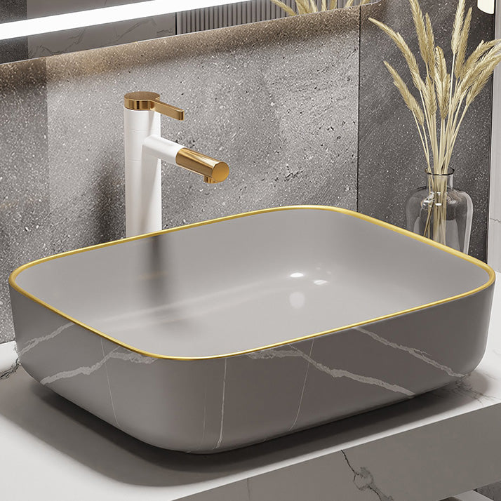 Modern Bathroom Sink Porcelain Pop-Up Drain Rectangular Vessel Bathroom Sink Clearhalo 'Bathroom Remodel & Bathroom Fixtures' 'Bathroom Sinks & Faucet Components' 'Bathroom Sinks' 'bathroom_sink' 'Home Improvement' 'home_improvement' 'home_improvement_bathroom_sink' 6197578