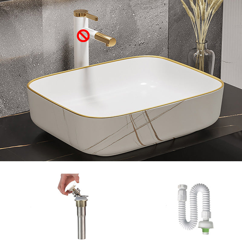 Modern Bathroom Sink Porcelain Pop-Up Drain Rectangular Vessel Bathroom Sink 19.7"L x 15.6"W x 5.5"H White/ Gold Clearhalo 'Bathroom Remodel & Bathroom Fixtures' 'Bathroom Sinks & Faucet Components' 'Bathroom Sinks' 'bathroom_sink' 'Home Improvement' 'home_improvement' 'home_improvement_bathroom_sink' 6197583