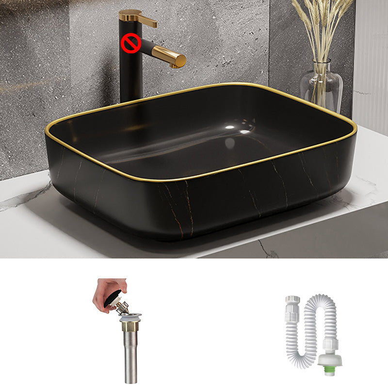 Modern Bathroom Sink Porcelain Pop-Up Drain Rectangular Vessel Bathroom Sink 19.7"L x 15.6"W x 5.5"H Gold-Black Clearhalo 'Bathroom Remodel & Bathroom Fixtures' 'Bathroom Sinks & Faucet Components' 'Bathroom Sinks' 'bathroom_sink' 'Home Improvement' 'home_improvement' 'home_improvement_bathroom_sink' 6197589