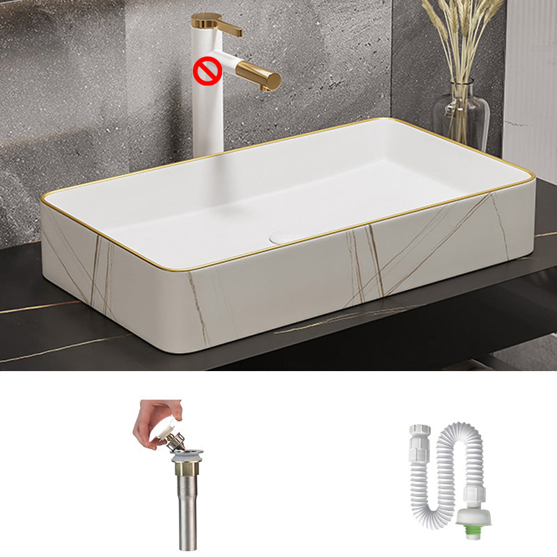 Modern Bathroom Sink Porcelain Pop-Up Drain Rectangular Vessel Bathroom Sink 24.4"L x 13.8"W x 4.3"H White/ Gold Clearhalo 'Bathroom Remodel & Bathroom Fixtures' 'Bathroom Sinks & Faucet Components' 'Bathroom Sinks' 'bathroom_sink' 'Home Improvement' 'home_improvement' 'home_improvement_bathroom_sink' 6197594