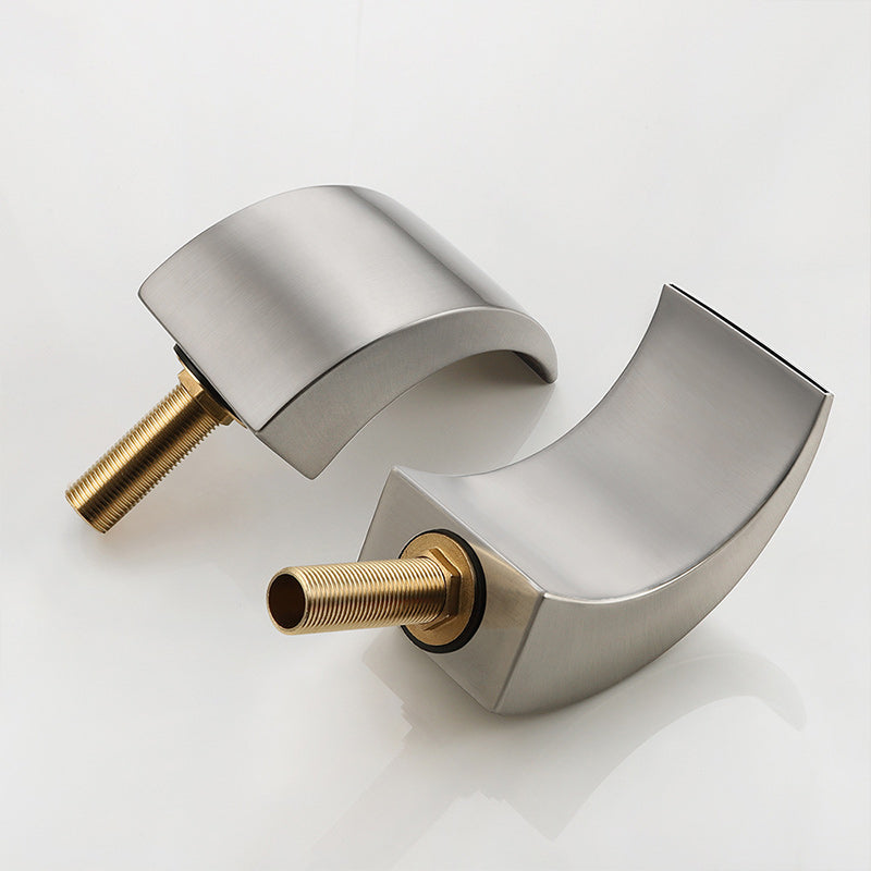 Wall Mounted Bathroom Faucet Knob Handle Waterfall Spout Faucet with LED Clearhalo 'Bathroom Remodel & Bathroom Fixtures' 'Bathroom Sink Faucets' 'Bathroom Sinks & Faucet Components' 'bathroom_sink_faucets' 'Home Improvement' 'home_improvement' 'home_improvement_bathroom_sink_faucets' 6197608