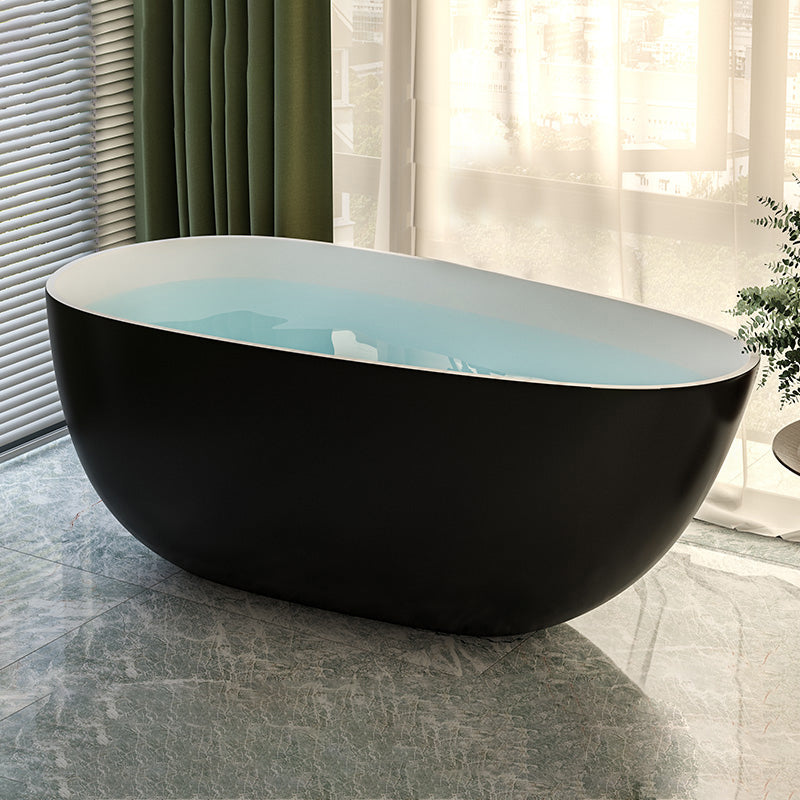 Acrylic-Fiberglass Oval Bathtub Contemporary Soaking Bathtub with Drain and Overflow Trim Black White Tub Clearhalo 'Bathroom Remodel & Bathroom Fixtures' 'Bathtubs' 'Home Improvement' 'home_improvement' 'home_improvement_bathtubs' 'Showers & Bathtubs' 6201064