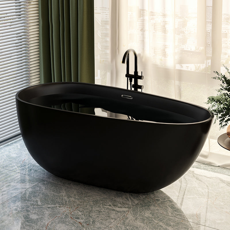 Acrylic-Fiberglass Oval Bathtub Contemporary Soaking Bathtub with Drain and Overflow Trim Black 59"L x 31"W x 24"H Tub with Freestanding Tub Fillers Clearhalo 'Bathroom Remodel & Bathroom Fixtures' 'Bathtubs' 'Home Improvement' 'home_improvement' 'home_improvement_bathtubs' 'Showers & Bathtubs' 6201065