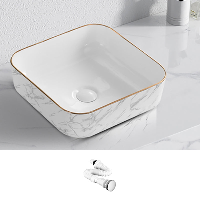 Contemporary Bathroom Sink Pop-Up Drain Porcelain Solid Color Rectangular Vessel 15.4"L x 15.4"W x 5.5"H Sink Clearhalo 'Bathroom Remodel & Bathroom Fixtures' 'Bathroom Sinks & Faucet Components' 'Bathroom Sinks' 'bathroom_sink' 'Home Improvement' 'home_improvement' 'home_improvement_bathroom_sink' 6203454