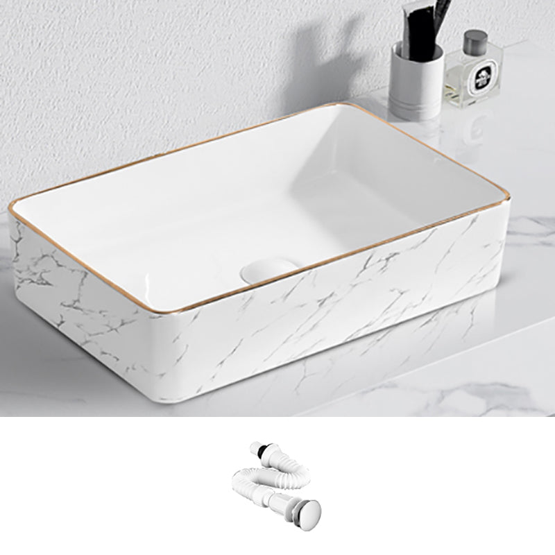 Contemporary Bathroom Sink Pop-Up Drain Porcelain Solid Color Rectangular Vessel 20"L x 13"W x 4"H Sink Clearhalo 'Bathroom Remodel & Bathroom Fixtures' 'Bathroom Sinks & Faucet Components' 'Bathroom Sinks' 'bathroom_sink' 'Home Improvement' 'home_improvement' 'home_improvement_bathroom_sink' 6203455