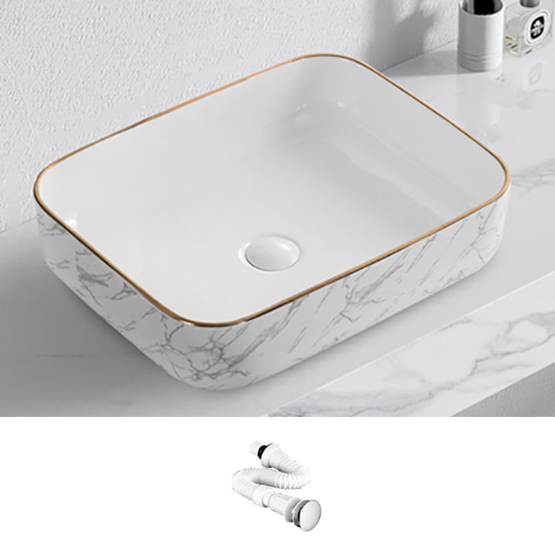 Contemporary Bathroom Sink Pop-Up Drain Porcelain Solid Color Rectangular Vessel 20"L x 15"W x 6"H Sink Clearhalo 'Bathroom Remodel & Bathroom Fixtures' 'Bathroom Sinks & Faucet Components' 'Bathroom Sinks' 'bathroom_sink' 'Home Improvement' 'home_improvement' 'home_improvement_bathroom_sink' 6203457