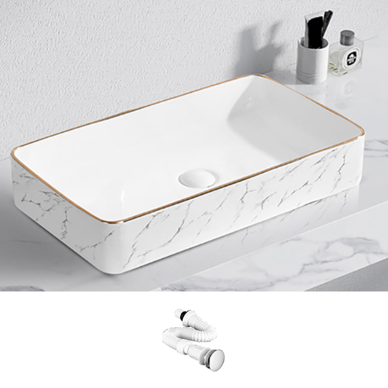 Contemporary Bathroom Sink Pop-Up Drain Porcelain Solid Color Rectangular Vessel 24"L x 13.4"W x 4.3"H Sink Clearhalo 'Bathroom Remodel & Bathroom Fixtures' 'Bathroom Sinks & Faucet Components' 'Bathroom Sinks' 'bathroom_sink' 'Home Improvement' 'home_improvement' 'home_improvement_bathroom_sink' 6203459