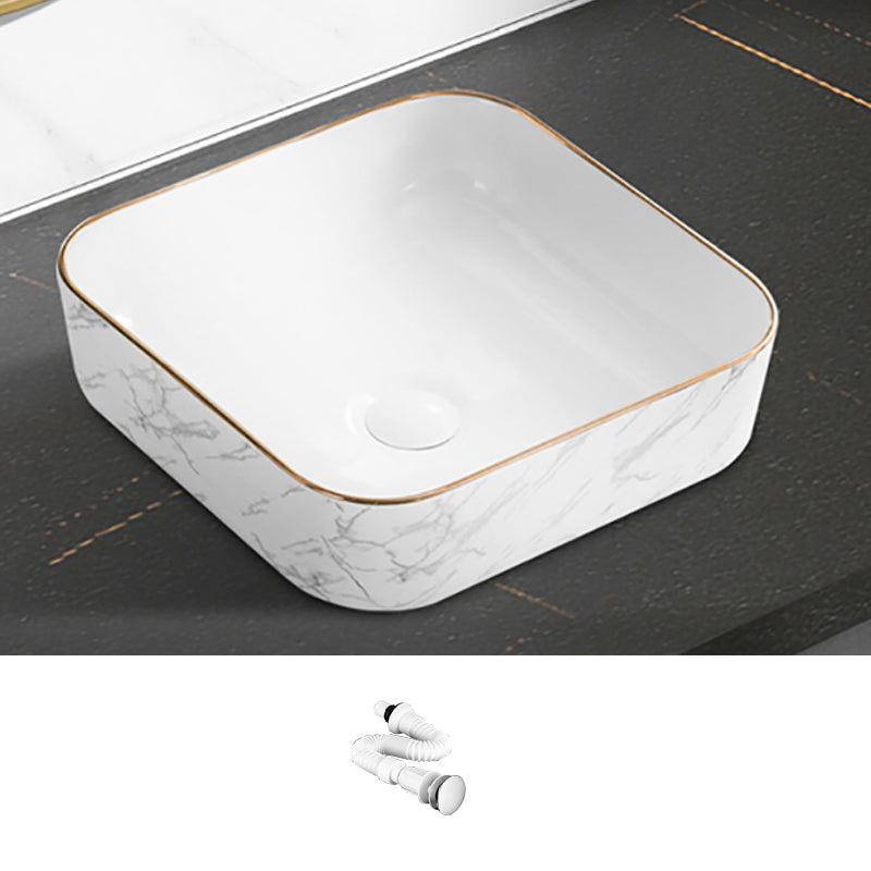 Contemporary Bathroom Sink Pop-Up Drain Porcelain Rectangular Vessel Bathroom Sink 15.4"L x 15.4"W x 5.5"H Sink Clearhalo 'Bathroom Remodel & Bathroom Fixtures' 'Bathroom Sinks & Faucet Components' 'Bathroom Sinks' 'bathroom_sink' 'Home Improvement' 'home_improvement' 'home_improvement_bathroom_sink' 6203482