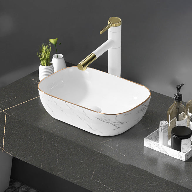 Contemporary Bathroom Sink Pop-Up Drain Porcelain Rectangular Vessel Bathroom Sink Clearhalo 'Bathroom Remodel & Bathroom Fixtures' 'Bathroom Sinks & Faucet Components' 'Bathroom Sinks' 'bathroom_sink' 'Home Improvement' 'home_improvement' 'home_improvement_bathroom_sink' 6203486