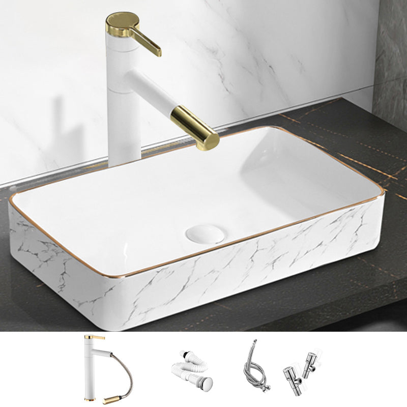 Contemporary Bathroom Sink Pop-Up Drain Porcelain Rectangular Vessel Bathroom Sink Clearhalo 'Bathroom Remodel & Bathroom Fixtures' 'Bathroom Sinks & Faucet Components' 'Bathroom Sinks' 'bathroom_sink' 'Home Improvement' 'home_improvement' 'home_improvement_bathroom_sink' 6203490