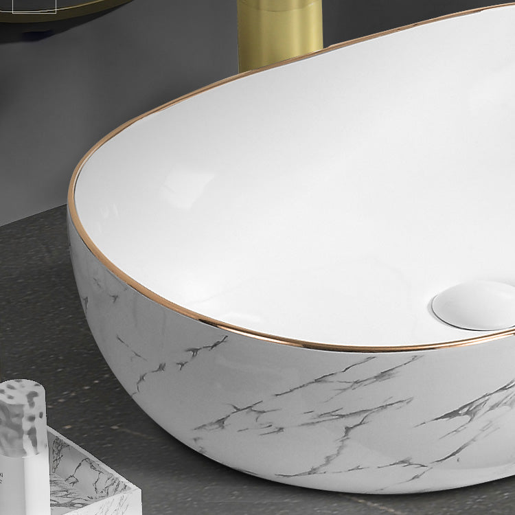 Contemporary Bathroom Sink Pop-Up Drain Porcelain Oval-Shape Vessel Bathroom Sink Clearhalo 'Bathroom Remodel & Bathroom Fixtures' 'Bathroom Sinks & Faucet Components' 'Bathroom Sinks' 'bathroom_sink' 'Home Improvement' 'home_improvement' 'home_improvement_bathroom_sink' 6206246