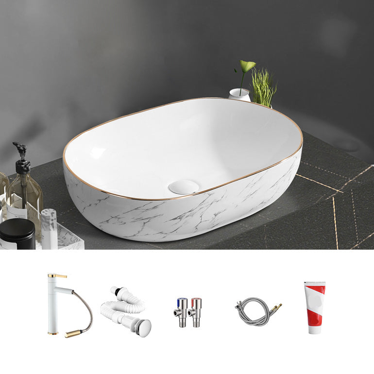 Contemporary Bathroom Sink Pop-Up Drain Porcelain Oval-Shape Vessel Bathroom Sink 23.6"L x 15.7"W x 5.1"H Sink with Faucet Clearhalo 'Bathroom Remodel & Bathroom Fixtures' 'Bathroom Sinks & Faucet Components' 'Bathroom Sinks' 'bathroom_sink' 'Home Improvement' 'home_improvement' 'home_improvement_bathroom_sink' 6206249