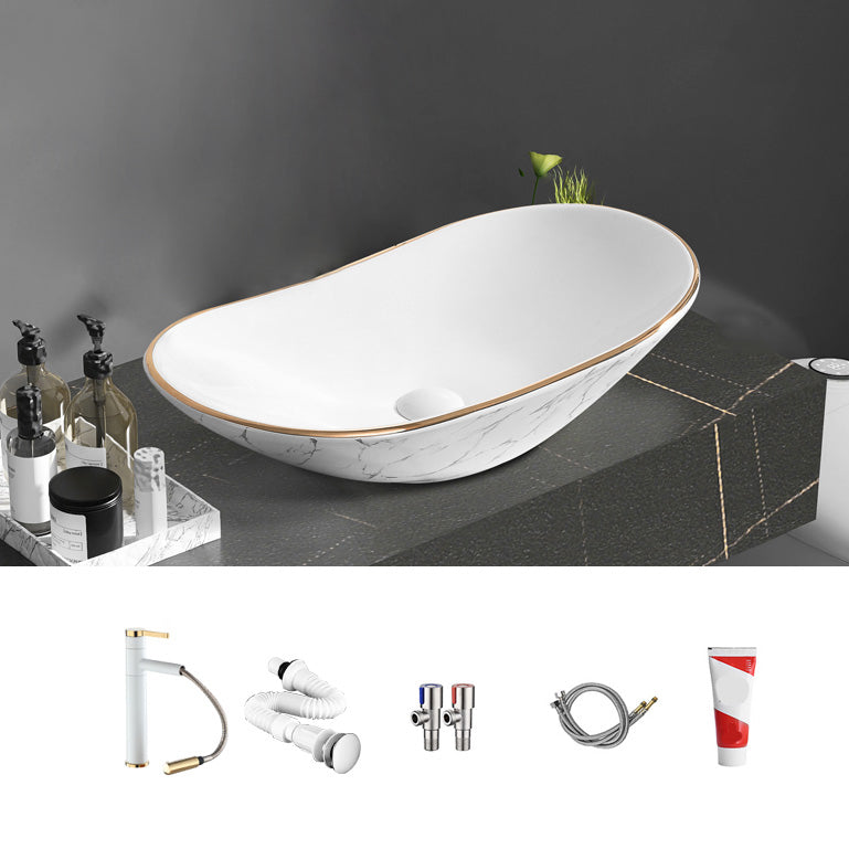Contemporary Bathroom Sink Pop-Up Drain Porcelain Oval-Shape Vessel Bathroom Sink 24"L x 14.2"W x 6.3"H Sink with Faucet Clearhalo 'Bathroom Remodel & Bathroom Fixtures' 'Bathroom Sinks & Faucet Components' 'Bathroom Sinks' 'bathroom_sink' 'Home Improvement' 'home_improvement' 'home_improvement_bathroom_sink' 6206250
