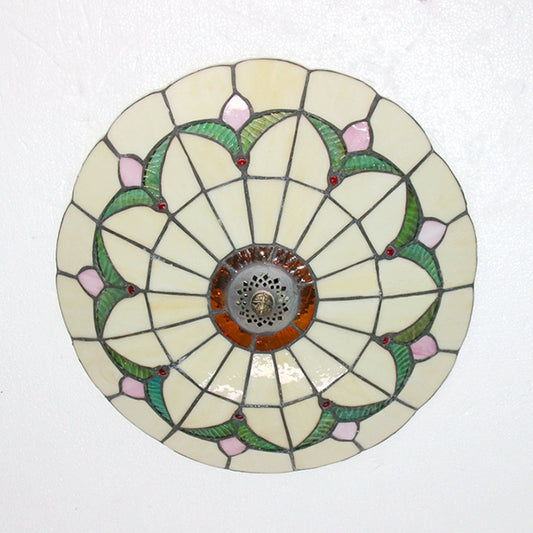 Magnolia Flush Ceiling Light Tiffany Loft Stained Glass Flush Mount Light in Yellow/Blue/Clear/Light Green/Light Yellow/Purplish Blue/Dark Green for Bedroom Dark Green Clearhalo 'Ceiling Lights' 'Close To Ceiling Lights' 'Close to ceiling' 'Flush mount' Lighting' 62113