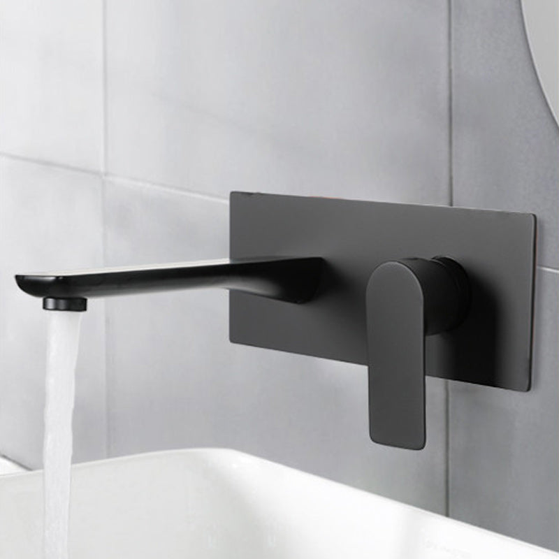 Contemporary Style Faucets Wall Mounted Faucets with Lever Handles Black Clearhalo 'Bathroom Remodel & Bathroom Fixtures' 'Bathroom Sink Faucets' 'Bathroom Sinks & Faucet Components' 'bathroom_sink_faucets' 'Home Improvement' 'home_improvement' 'home_improvement_bathroom_sink_faucets' 6211524