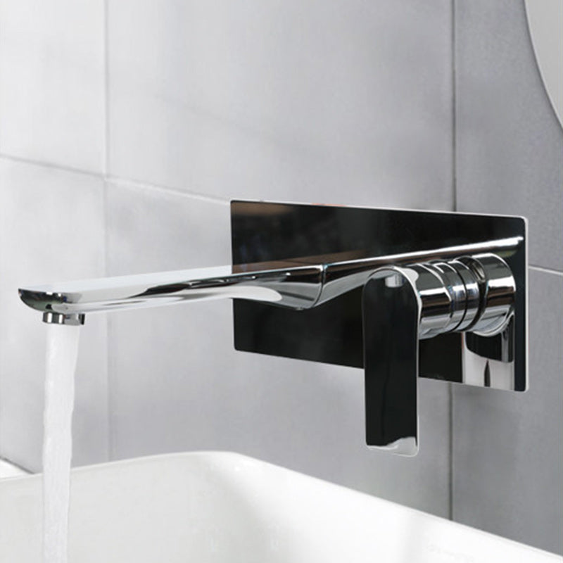 Contemporary Style Faucets Wall Mounted Faucets with Lever Handles Chrome Clearhalo 'Bathroom Remodel & Bathroom Fixtures' 'Bathroom Sink Faucets' 'Bathroom Sinks & Faucet Components' 'bathroom_sink_faucets' 'Home Improvement' 'home_improvement' 'home_improvement_bathroom_sink_faucets' 6211525