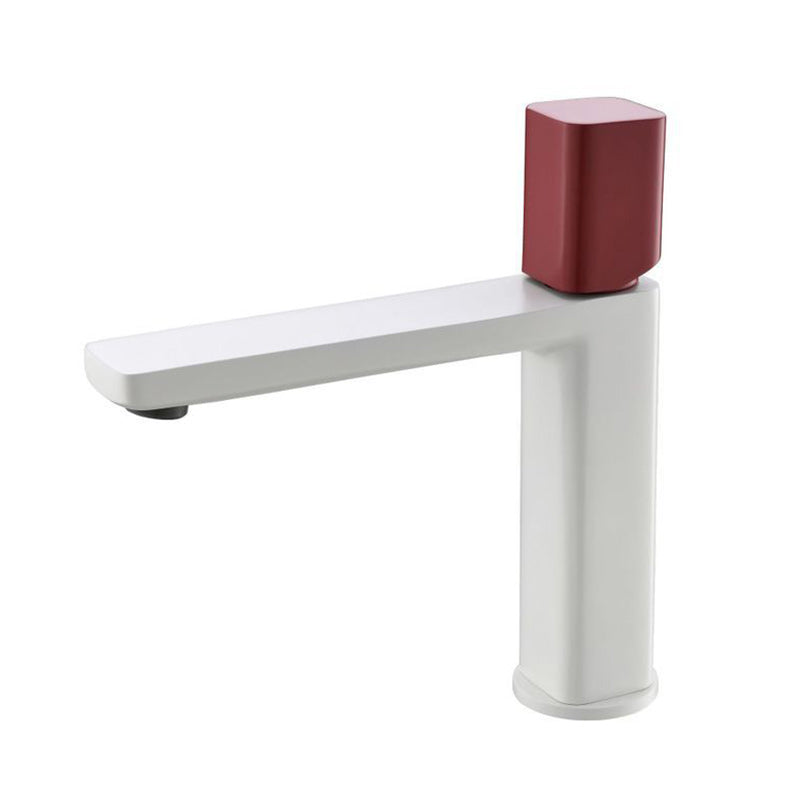 Modern Vessel Faucet Brass Lever Handles Low Arc Bathroom Sink Faucet White-Red 7.7" Clearhalo 'Bathroom Remodel & Bathroom Fixtures' 'Bathroom Sink Faucets' 'Bathroom Sinks & Faucet Components' 'bathroom_sink_faucets' 'Home Improvement' 'home_improvement' 'home_improvement_bathroom_sink_faucets' 6211549