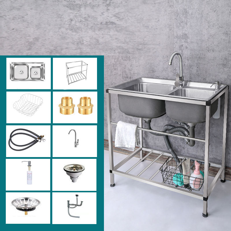 Modern Workstation Ledge Stainless Steel with Faucet and Soap Dispenser Sink Sink with Faucet Hot/Cold Water Dispensers Clearhalo 'Home Improvement' 'home_improvement' 'home_improvement_kitchen_sinks' 'Kitchen Remodel & Kitchen Fixtures' 'Kitchen Sinks & Faucet Components' 'Kitchen Sinks' 'kitchen_sinks' 6211750