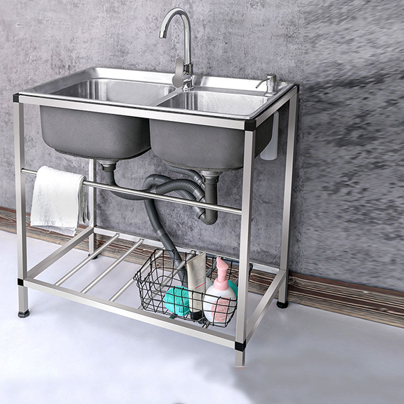 Modern Workstation Ledge Stainless Steel with Faucet and Soap Dispenser Sink Clearhalo 'Home Improvement' 'home_improvement' 'home_improvement_kitchen_sinks' 'Kitchen Remodel & Kitchen Fixtures' 'Kitchen Sinks & Faucet Components' 'Kitchen Sinks' 'kitchen_sinks' 6211752