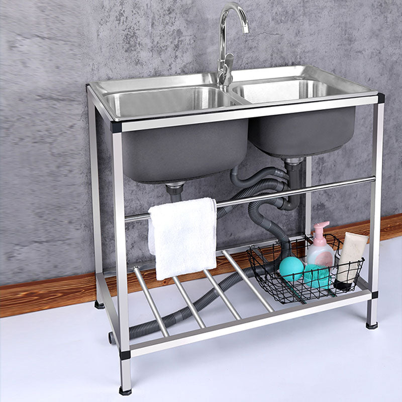 Modern Workstation Ledge Stainless Steel with Faucet and Soap Dispenser Sink Clearhalo 'Home Improvement' 'home_improvement' 'home_improvement_kitchen_sinks' 'Kitchen Remodel & Kitchen Fixtures' 'Kitchen Sinks & Faucet Components' 'Kitchen Sinks' 'kitchen_sinks' 6211753