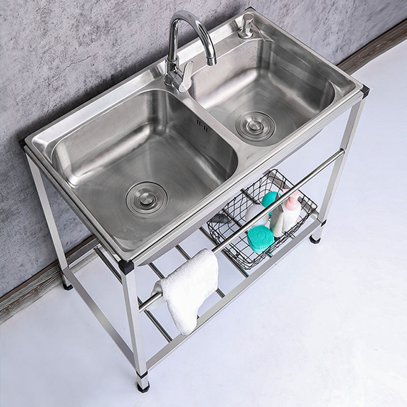 Modern Workstation Ledge Stainless Steel with Faucet and Soap Dispenser Sink Clearhalo 'Home Improvement' 'home_improvement' 'home_improvement_kitchen_sinks' 'Kitchen Remodel & Kitchen Fixtures' 'Kitchen Sinks & Faucet Components' 'Kitchen Sinks' 'kitchen_sinks' 6211754