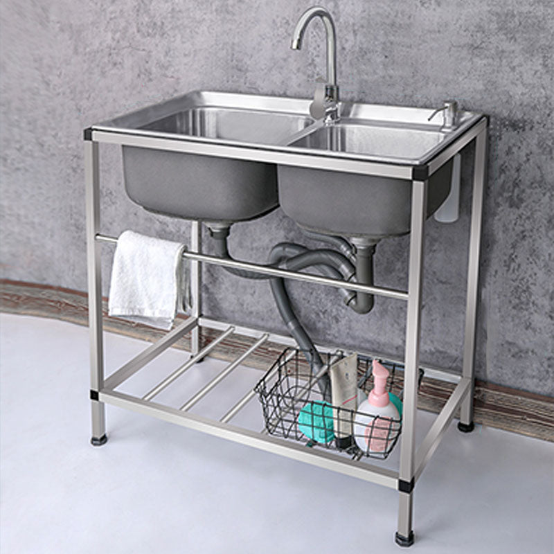Modern Workstation Ledge Stainless Steel with Faucet and Soap Dispenser Sink Clearhalo 'Home Improvement' 'home_improvement' 'home_improvement_kitchen_sinks' 'Kitchen Remodel & Kitchen Fixtures' 'Kitchen Sinks & Faucet Components' 'Kitchen Sinks' 'kitchen_sinks' 6211772
