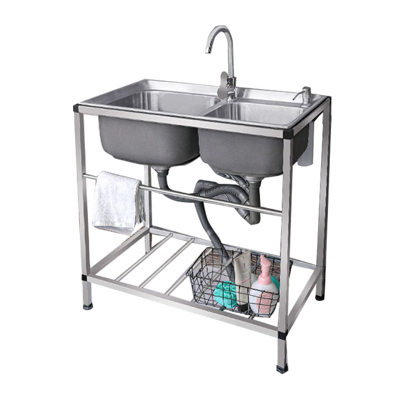 Modern Workstation Ledge Stainless Steel with Faucet and Soap Dispenser Sink Clearhalo 'Home Improvement' 'home_improvement' 'home_improvement_kitchen_sinks' 'Kitchen Remodel & Kitchen Fixtures' 'Kitchen Sinks & Faucet Components' 'Kitchen Sinks' 'kitchen_sinks' 6211779