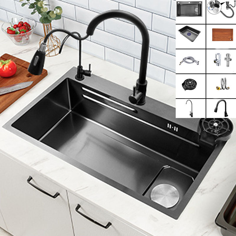 Contemporary Kitchen Sink Stainless Steel Kitchen Sink with Drain Assembly Sink with Faucet Pull Out Faucet Clearhalo 'Home Improvement' 'home_improvement' 'home_improvement_kitchen_sinks' 'Kitchen Remodel & Kitchen Fixtures' 'Kitchen Sinks & Faucet Components' 'Kitchen Sinks' 'kitchen_sinks' 6211883