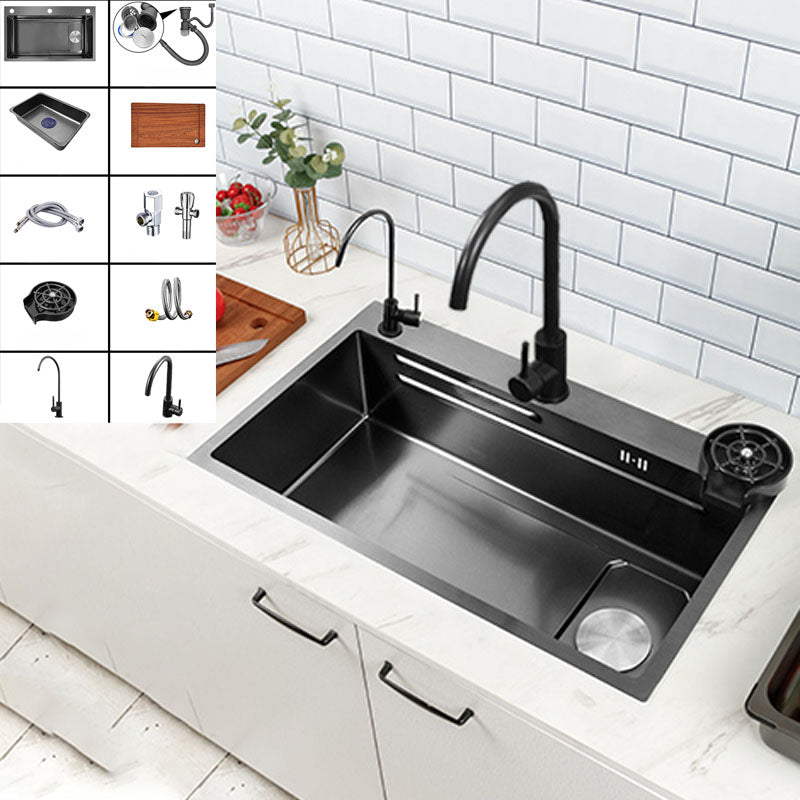 Contemporary Kitchen Sink Stainless Steel Kitchen Sink with Drain Assembly Sink with Faucet Round Faucet Clearhalo 'Home Improvement' 'home_improvement' 'home_improvement_kitchen_sinks' 'Kitchen Remodel & Kitchen Fixtures' 'Kitchen Sinks & Faucet Components' 'Kitchen Sinks' 'kitchen_sinks' 6211885
