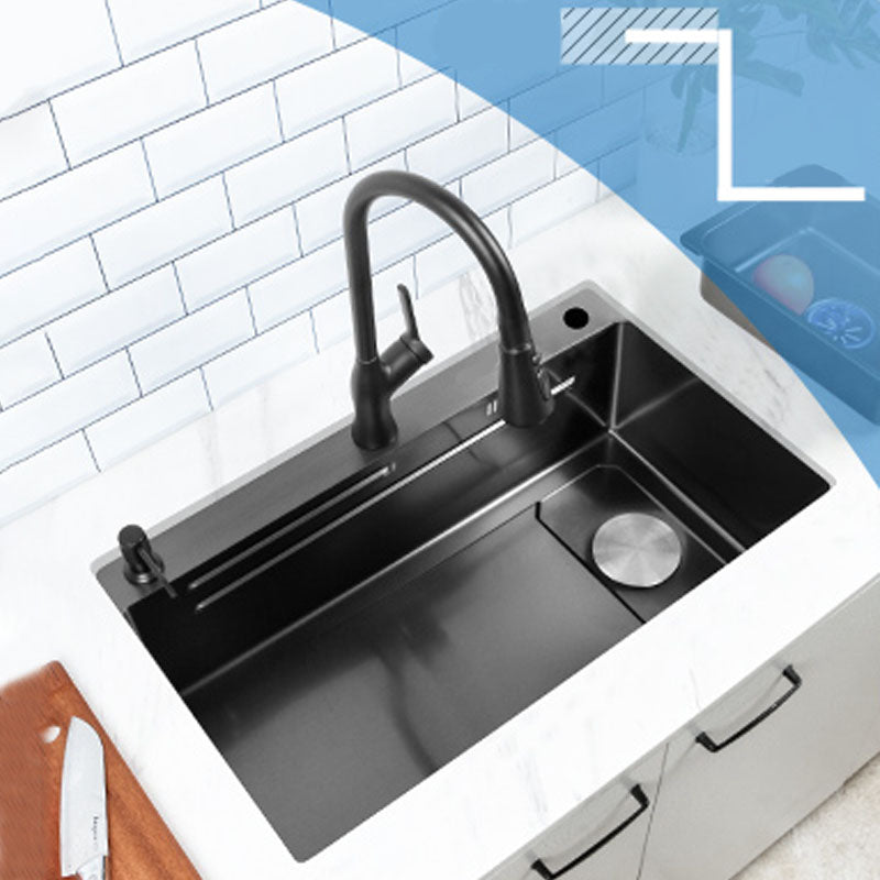 Contemporary Kitchen Sink Stainless Steel Kitchen Sink with Drain Assembly Clearhalo 'Home Improvement' 'home_improvement' 'home_improvement_kitchen_sinks' 'Kitchen Remodel & Kitchen Fixtures' 'Kitchen Sinks & Faucet Components' 'Kitchen Sinks' 'kitchen_sinks' 6211902