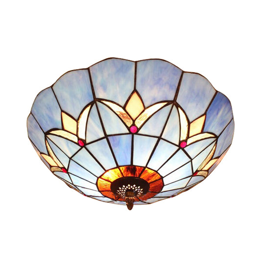 Magnolia Flush Ceiling Light Tiffany Loft Stained Glass Flush Mount Light in Yellow/Blue/Clear/Light Green/Light Yellow/Purplish Blue/Dark Green for Bedroom Purplish Blue Clearhalo 'Ceiling Lights' 'Close To Ceiling Lights' 'Close to ceiling' 'Flush mount' Lighting' 62123