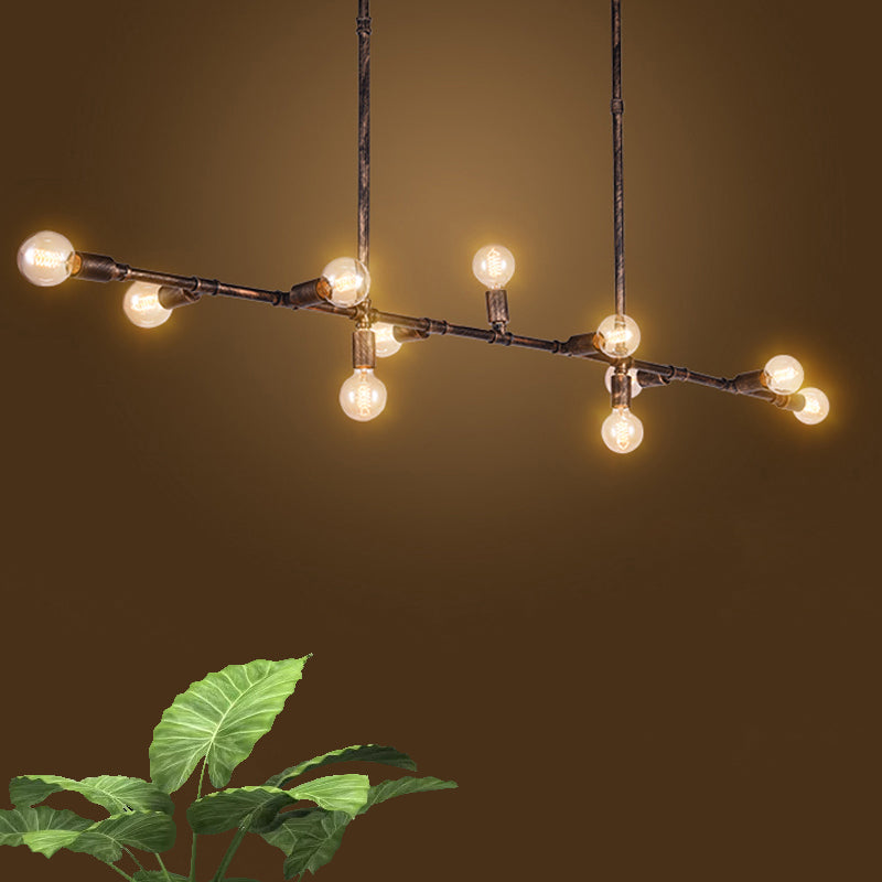 7/11 Lights Exposed Island Pendant Light Farmhouse Style Antique Bronze Wrought Iron Hanging Island Light Clearhalo 'Ceiling Lights' 'Island Lights' Lighting' 621895